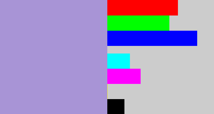 Hex color #a894d6 - pale purple