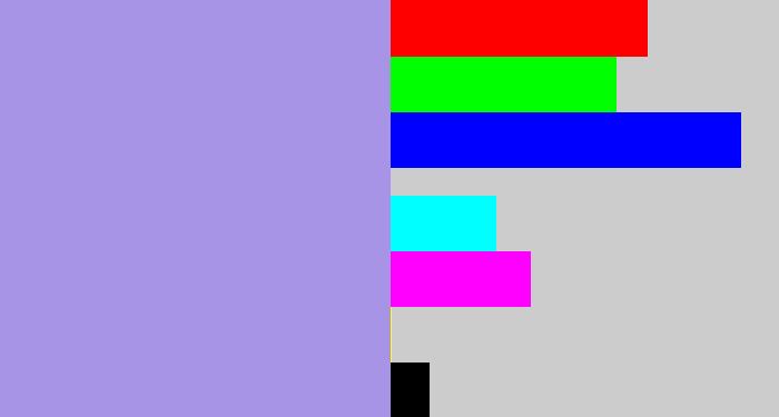 Hex color #a894e6 - pale purple