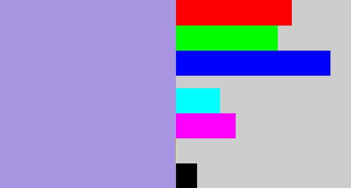 Hex color #a895e1 - pale purple