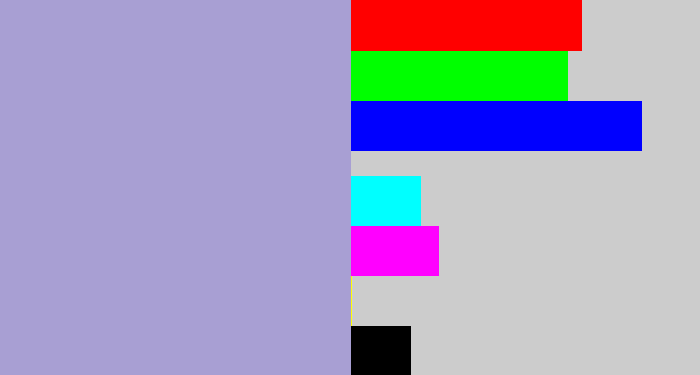 Hex color #a89fd3 - pale purple
