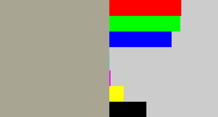 Hex color #a8a692 - greyish
