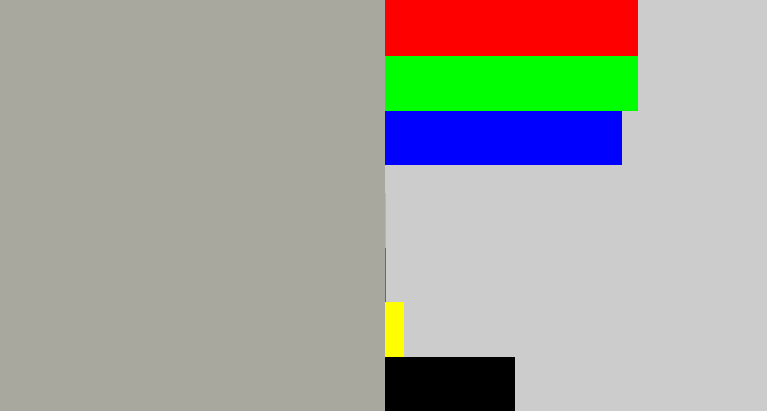 Hex color #a8a89f - greyish
