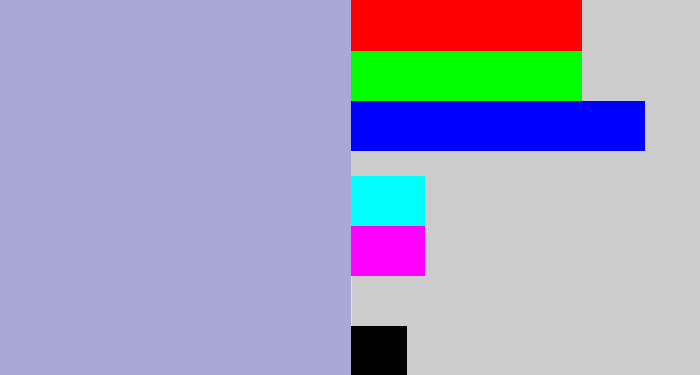 Hex color #a8a9d6 - light grey blue