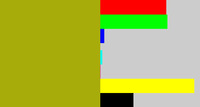 Hex color #a8ac0a - mustard green