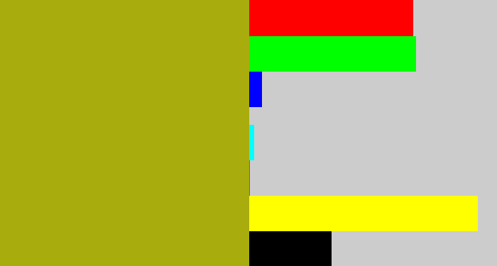 Hex color #a8ac0d - mustard green