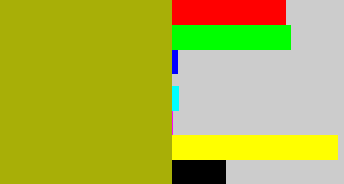 Hex color #a8af07 - mustard green