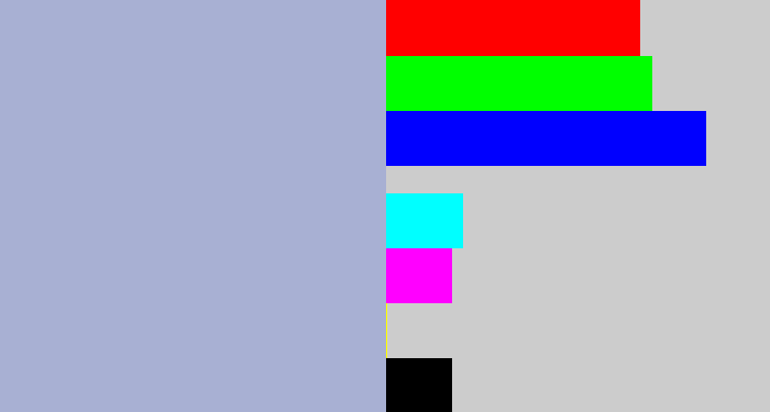 Hex color #a8b0d3 - light grey blue