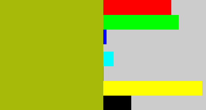 Hex color #a8ba08 - mustard green