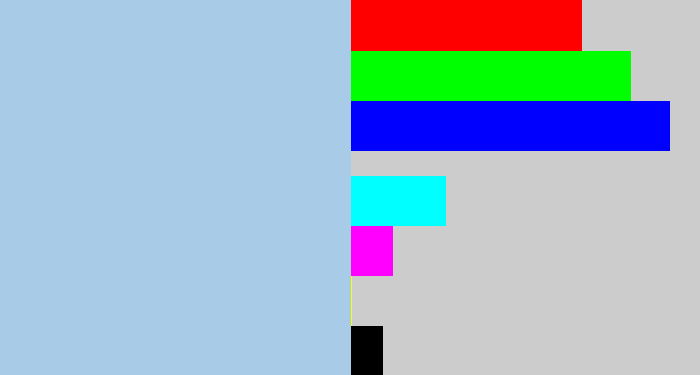 Hex color #a8cce7 - light blue grey