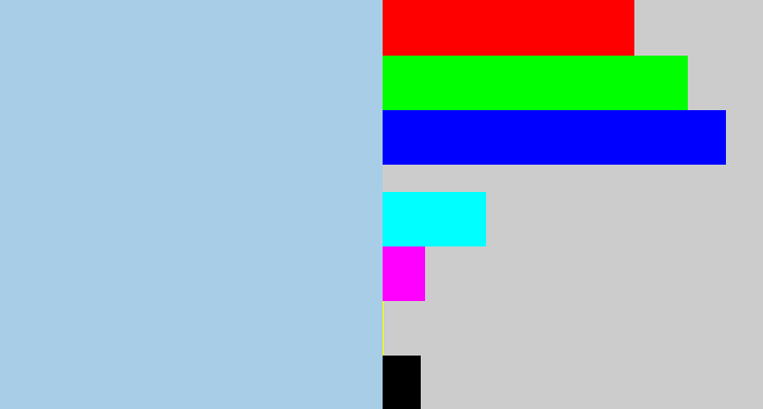Hex color #a8cde6 - light blue grey