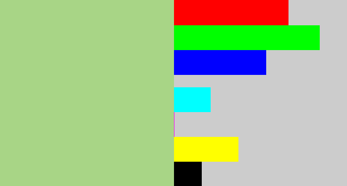 Hex color #a8d586 - pale olive green