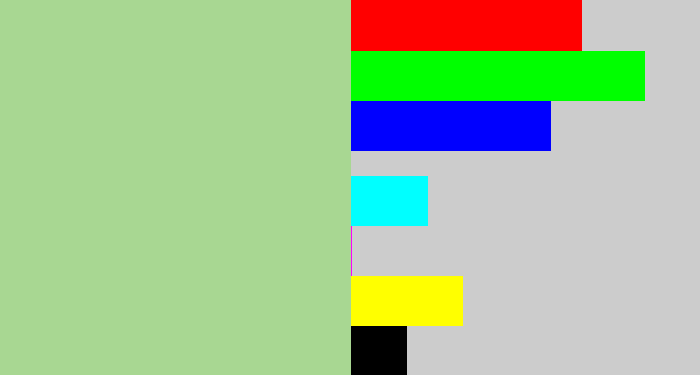 Hex color #a8d792 - light grey green