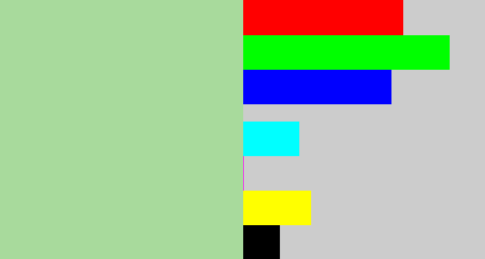 Hex color #a8da9c - light grey green