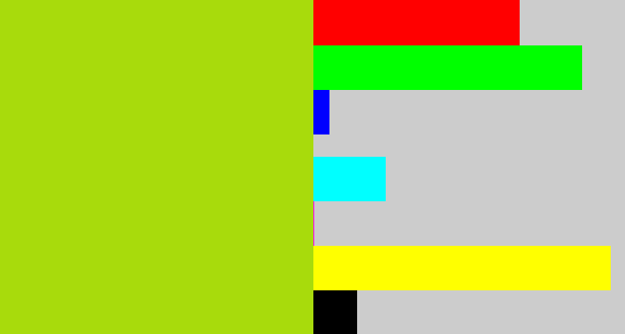 Hex color #a8db0c - yellowish green