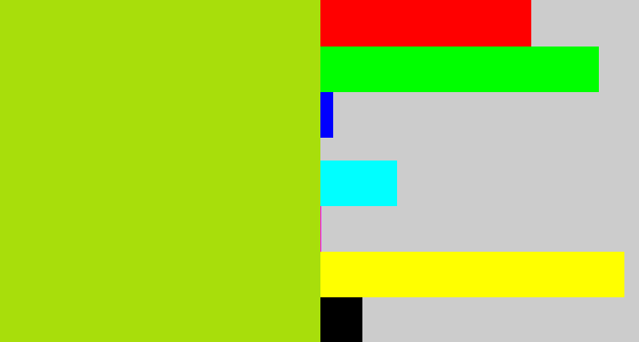 Hex color #a8de0b - yellowish green
