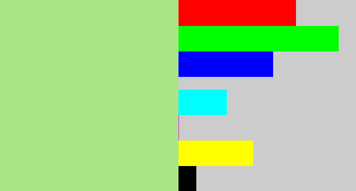 Hex color #a8e686 - pale olive green