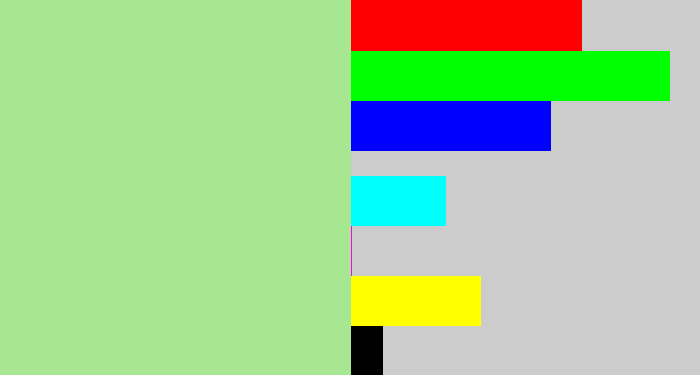 Hex color #a8e791 - light grey green