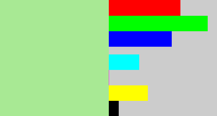 Hex color #a8e994 - light grey green