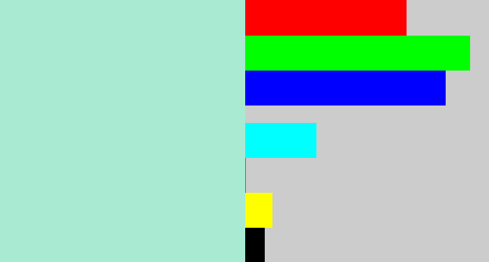 Hex color #a8ebd2 - pale turquoise