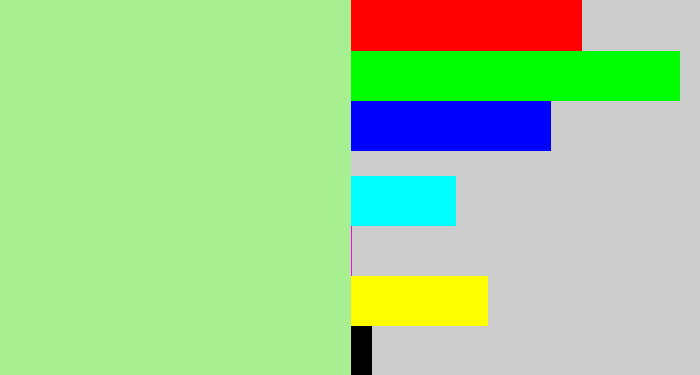Hex color #a8ef92 - pale light green