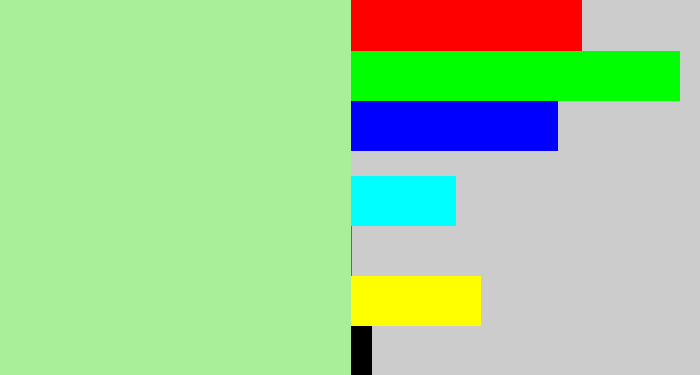 Hex color #a8ef97 - pale light green