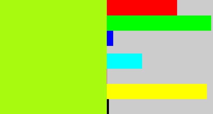 Hex color #a8fa0f - electric lime