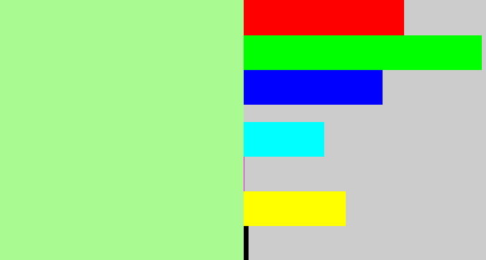 Hex color #a8fa91 - pale light green