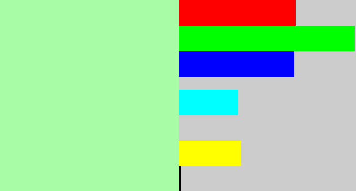 Hex color #a8fca5 - light pastel green