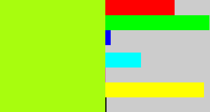 Hex color #a8fd0e - electric lime