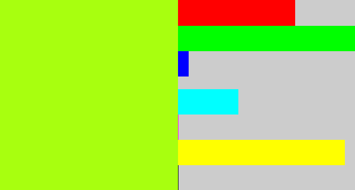 Hex color #a8ff0f - electric lime