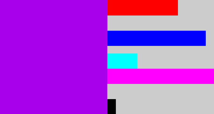 Hex color #a900eb - vibrant purple