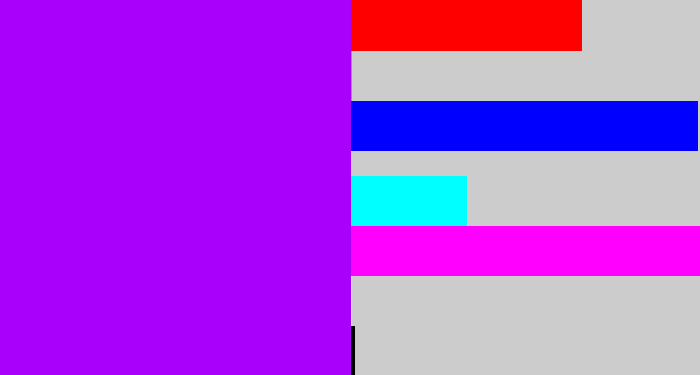Hex color #a900fc - bright violet