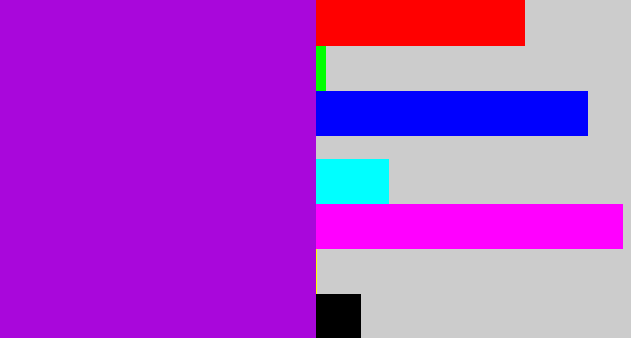 Hex color #a907db - vibrant purple