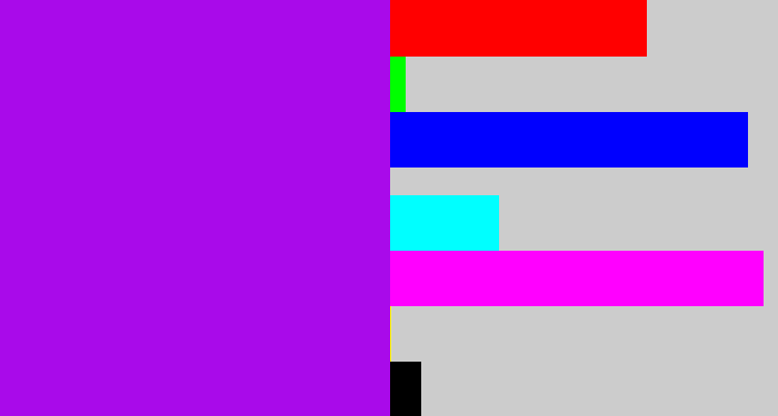 Hex color #a90aea - vibrant purple