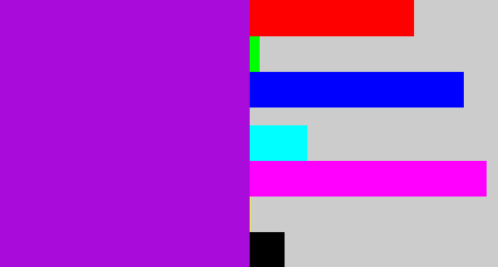 Hex color #a90bdb - vibrant purple