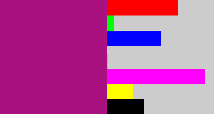 Hex color #a91080 - barney purple