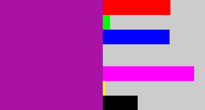 Hex color #a912a5 - barney purple