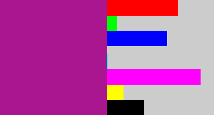 Hex color #a91690 - barney purple