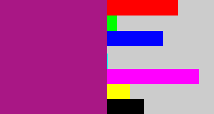 Hex color #a91785 - barney purple