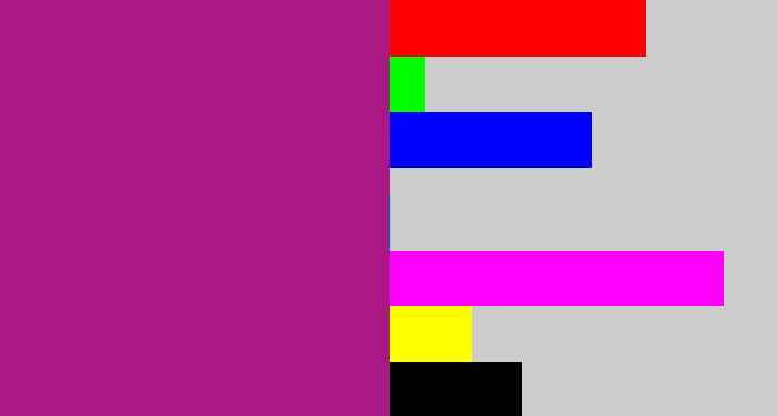 Hex color #a91885 - barney purple
