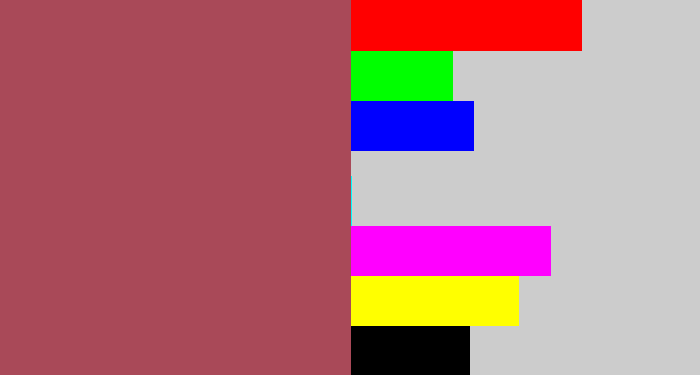 Hex color #a94958 - light maroon
