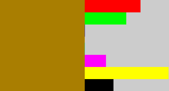 Hex color #a97e01 - mustard brown