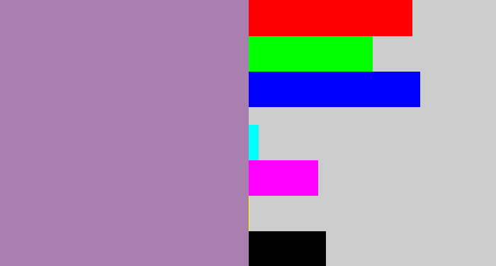 Hex color #a97fb0 - heather
