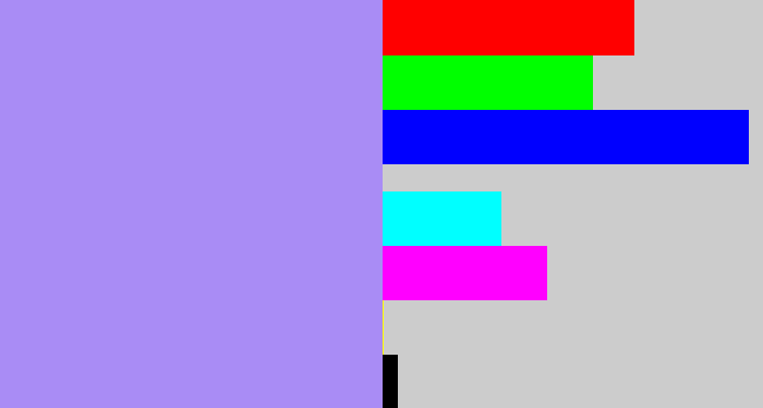 Hex color #a98cf5 - liliac
