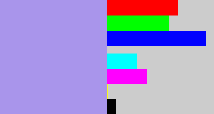 Hex color #a995eb - pale purple