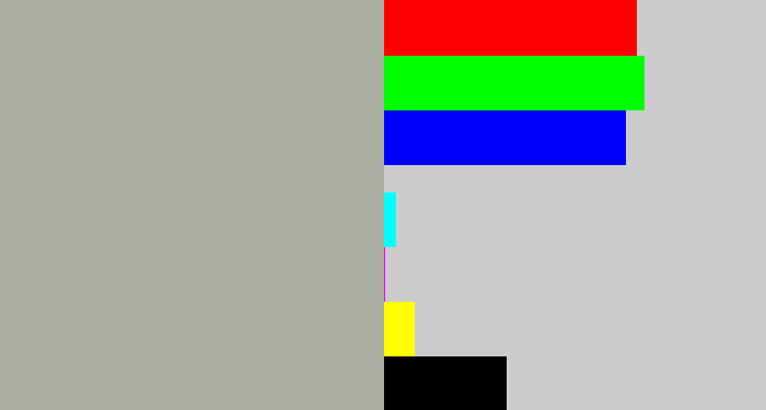 Hex color #a9aea0 - greyish