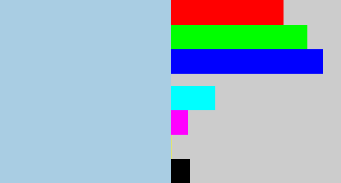 Hex color #a9cde3 - light blue grey