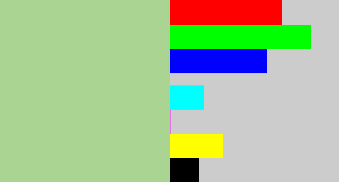 Hex color #a9d492 - light grey green