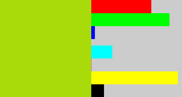 Hex color #a9db0b - yellowish green