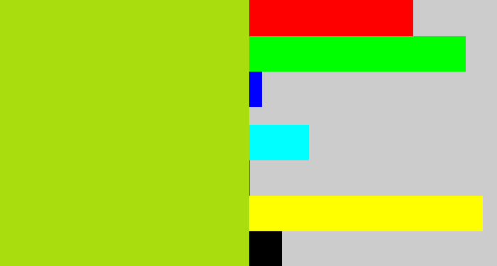Hex color #a9dd0d - yellowish green